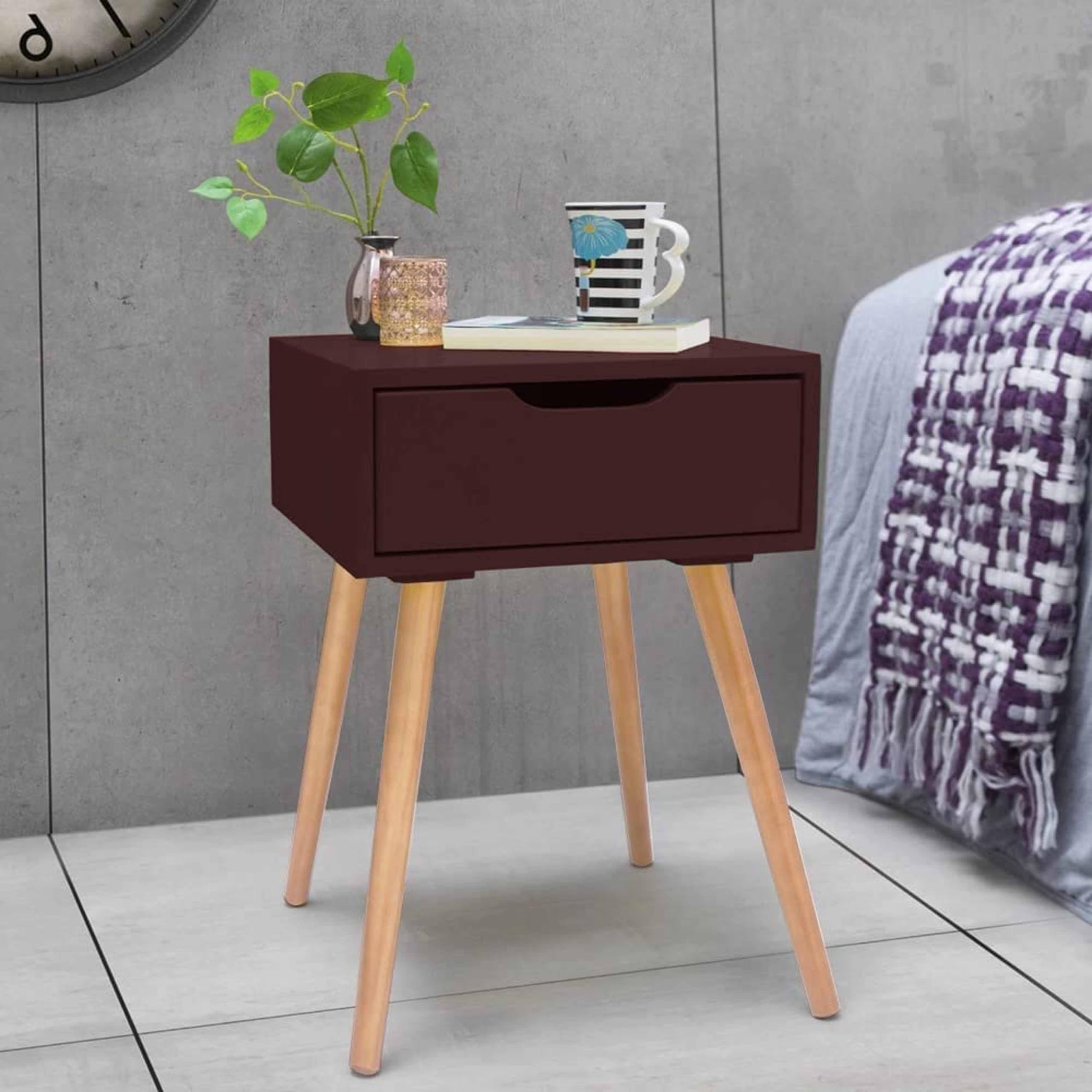VASIL MART Accent End Table Side Table with Drawer and Solid Wood Legs, Bedside Table for Bedrooms, Mid-Century Modern Drawer Storage Cabinet for Living Room Furniture.(Brown)-image-6