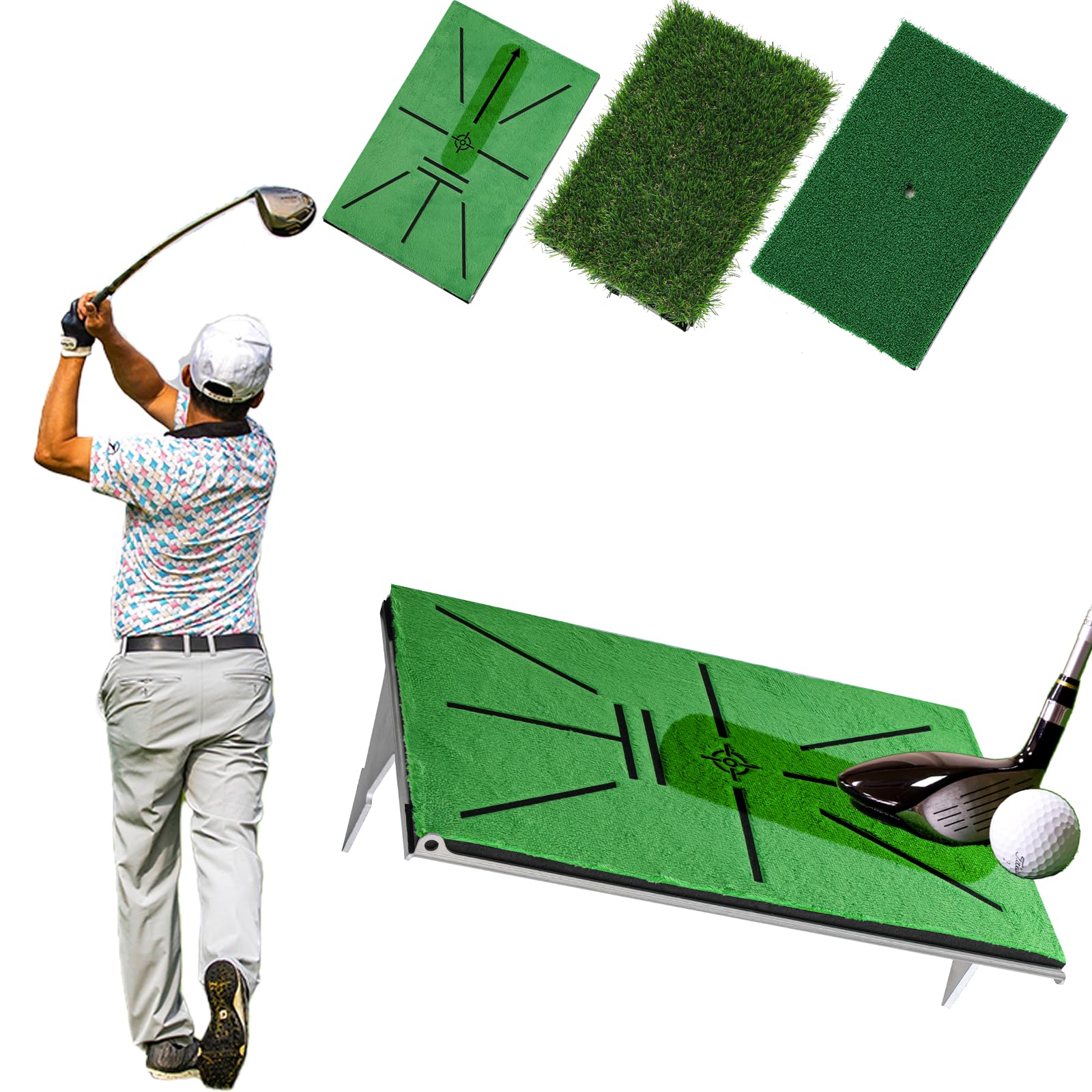 Golf Schlagmatte – Schwungpfad-Erkennung, 35x24 cm AL-Basis mit 7cm Erdspieße – Golf Trainingsmatte für Outdoor, Garten & Zuhause, Indoor & Golfplatz, Direktes Feedback