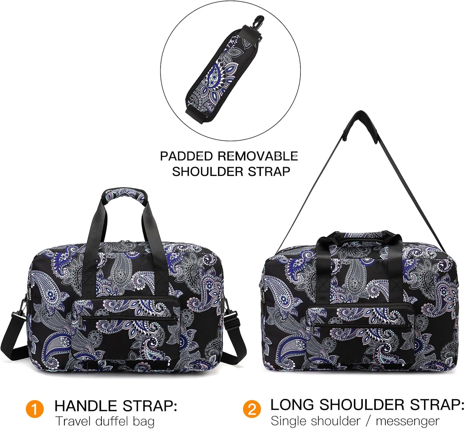 F.FETIVIN Weekender Bag Carry On Travel Duffle Bag Medium Overnight Bag for Women(Black Paisley) - Image 6