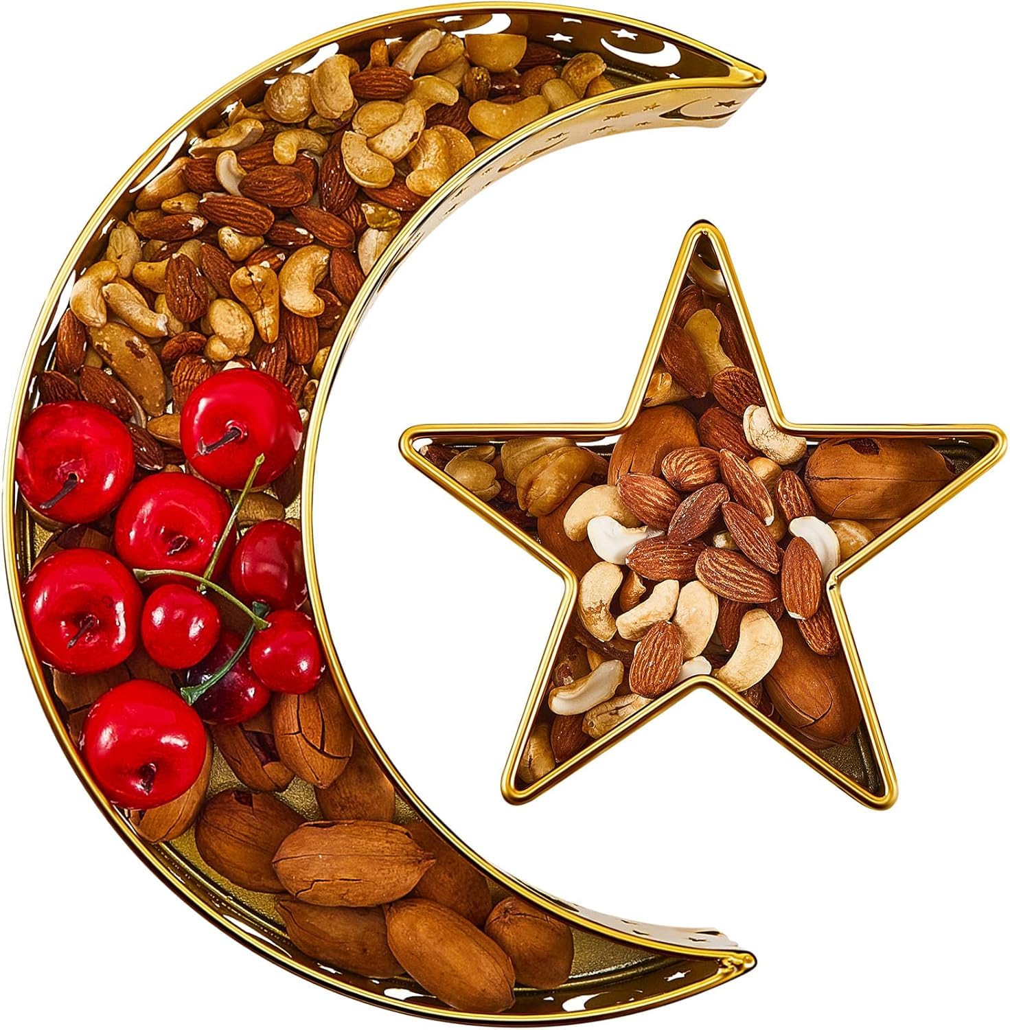 Tazweeq Moon Star Dinner Plate, Eid Mubarak Moon Star Dinner Serving Tray, Dessert Trays Pastry Tableware, Food Storage Container Display Holder for Party, 2 Pcs
