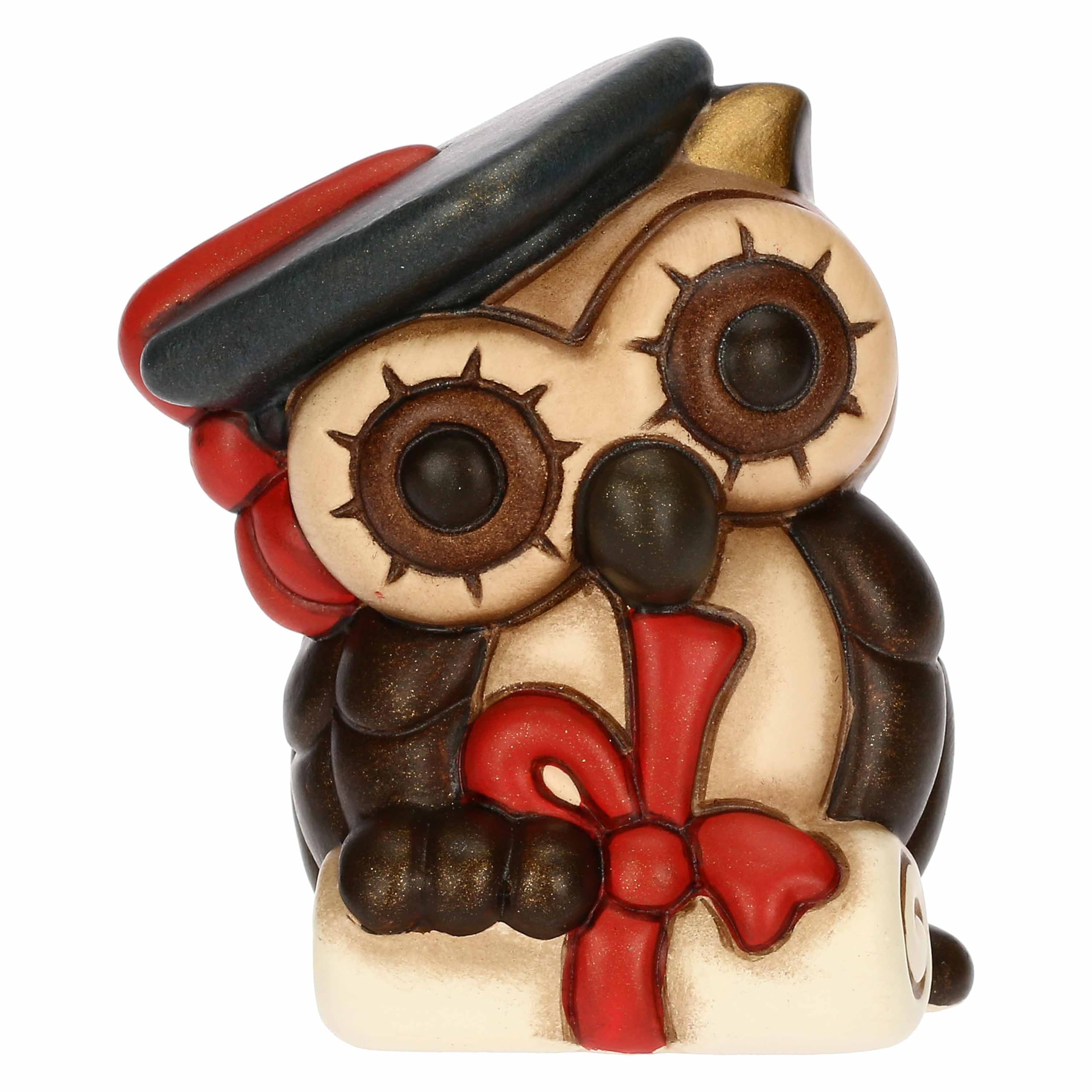 THUN, Lucky Owl Graduation Favour in Hand-Decorated Ceramic, Small Version, 5.4 x 5.4 x 6 cm H