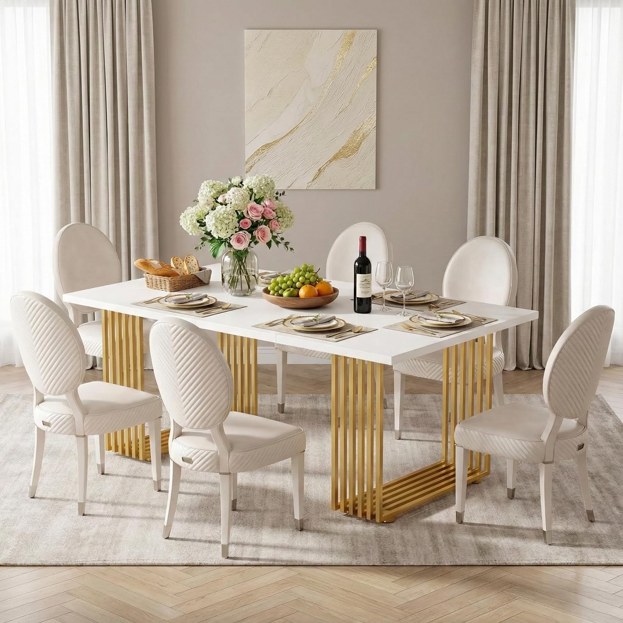 Lailang 180cm Mesa de Comedor, Comedores Modernos, Mesa de Cocina Retro, Mesa Madera, Mesa de Comedor 8 Personas, Mesa Blanca, 180 x 80 x 78 cm, Blanco