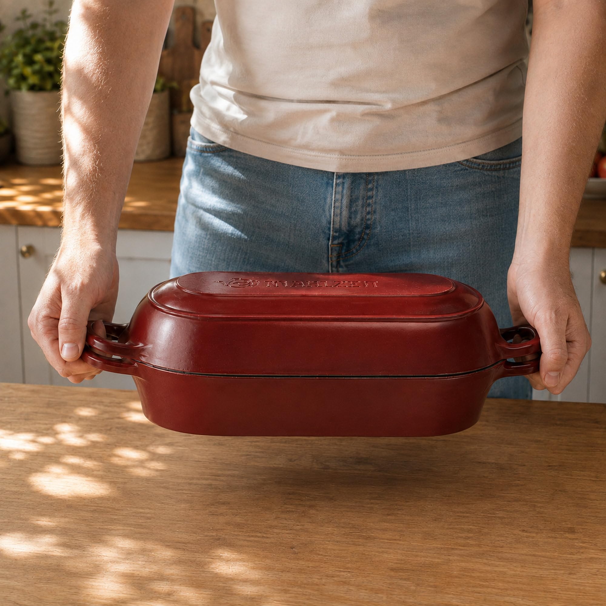 Mahlzeit Gusseisen Brottopf Set emailliert | 4,5 Liter | Dark Cherry | Brotbackform mit Brotschlinge | Brotbackset, Gusseisentopf, Brotform, Brotbackform mit Deckel, Emaille Schmortopf