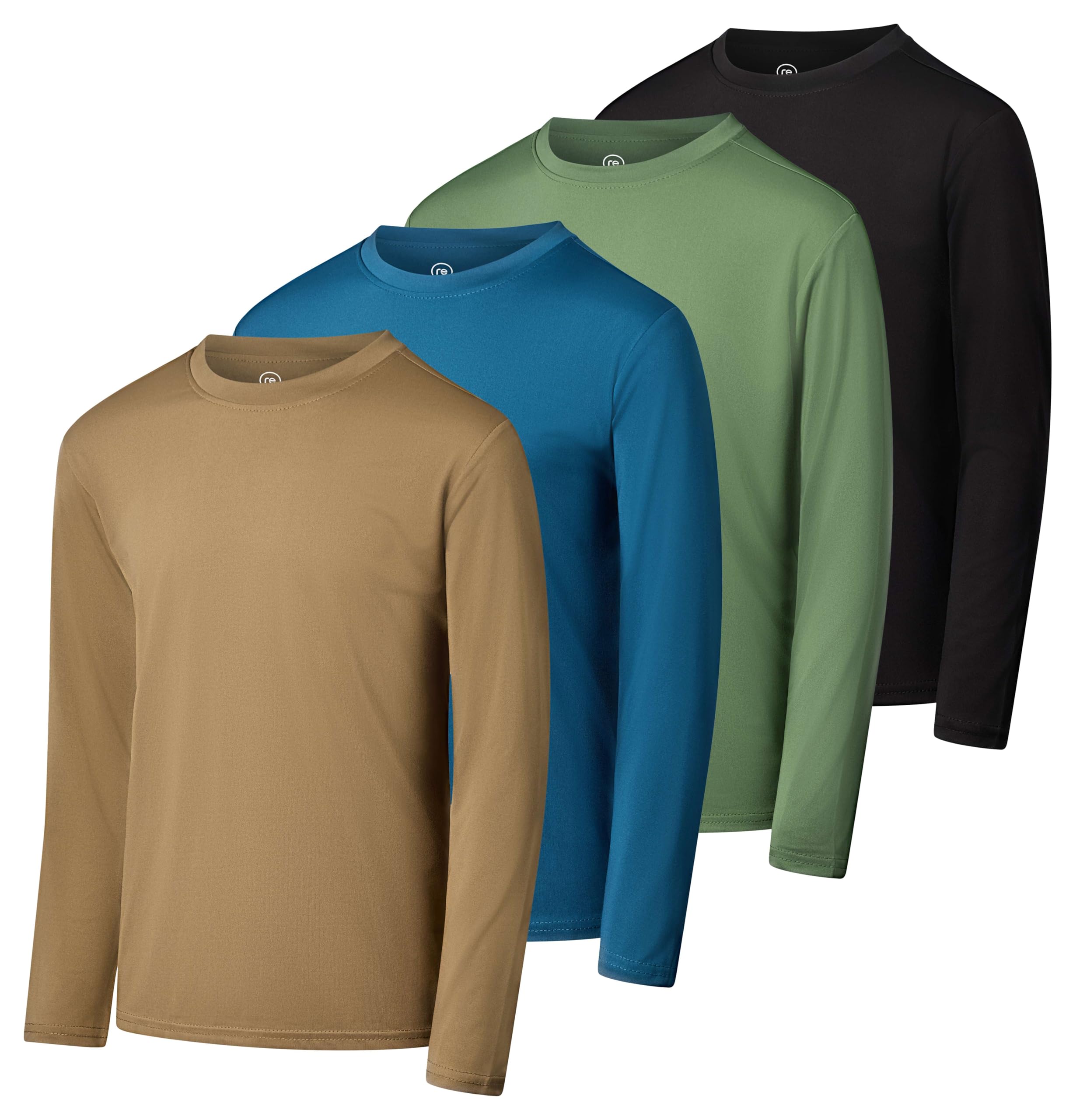 Real Essentials 4 Pack: Boys Youth Dry-Fit Moisture Wicking Active Athletic Performance Long-Sleeve T-Shirt