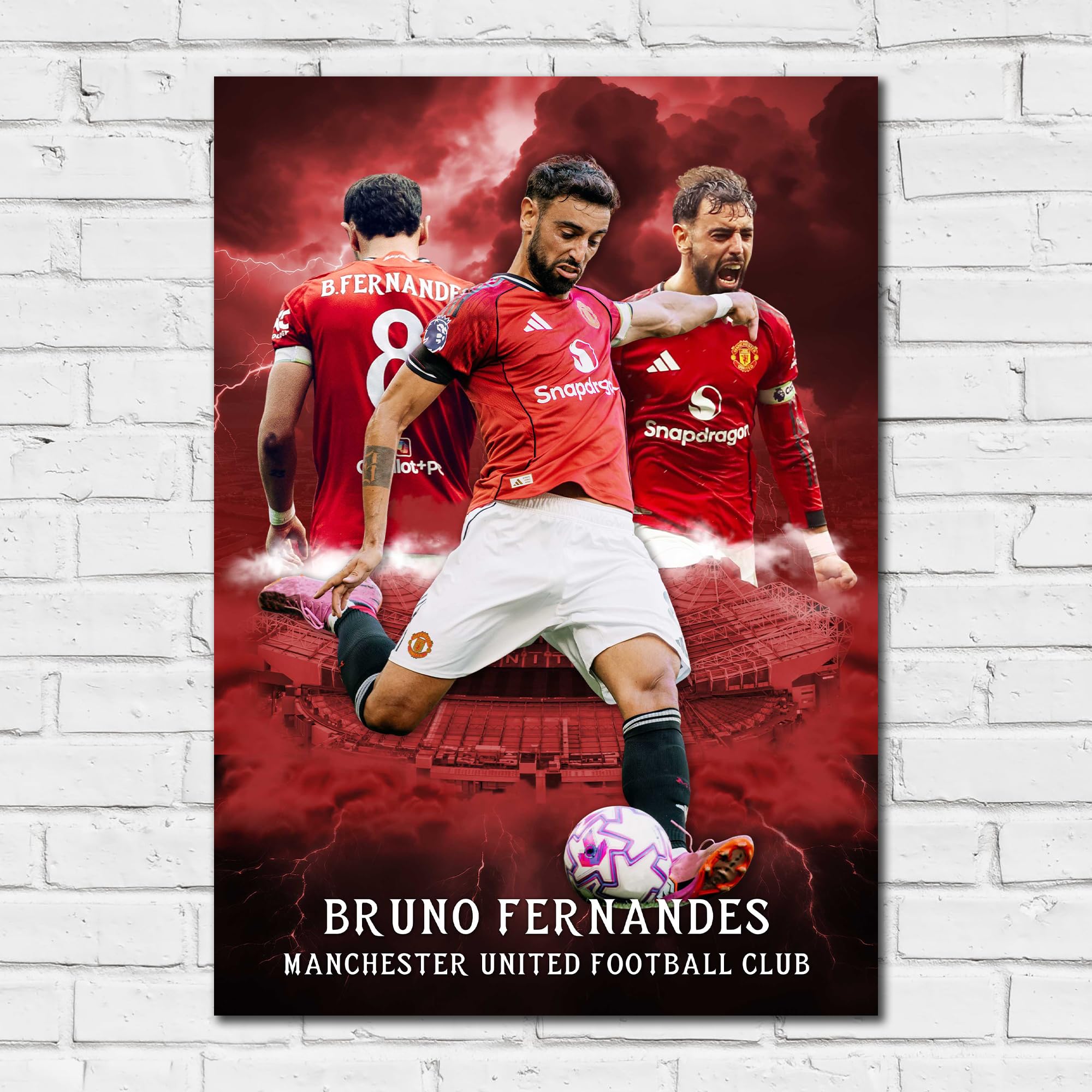 Themed Manchester United FC Print - Bruno Fernandes Core Poster Football Wall Art (A2-42cm x 59.4cm)