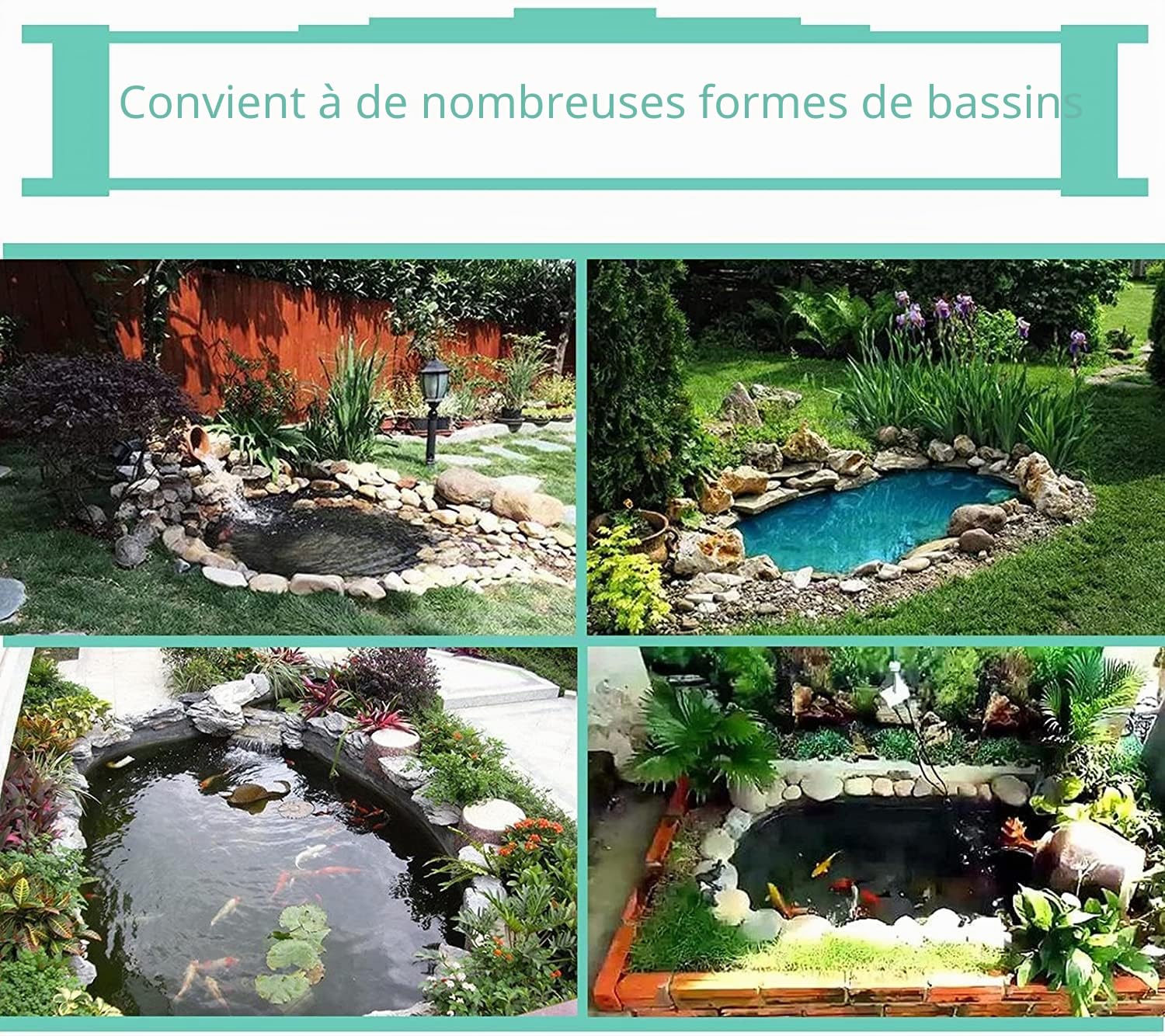 Poweka 3m*3.7m Bâche de Bassin Durable HDEP pour Bassin koï, Cascade, ruisseau, Fontaine et Jardin d'eau dans de Nombreuses Formes