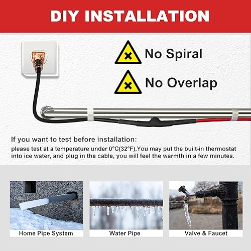Miniatura 3 de MAXKOSKO Cable de calor de tubería para protección contra congelación de tuberías de agua, cinta de calor de potencia constante con termostato para