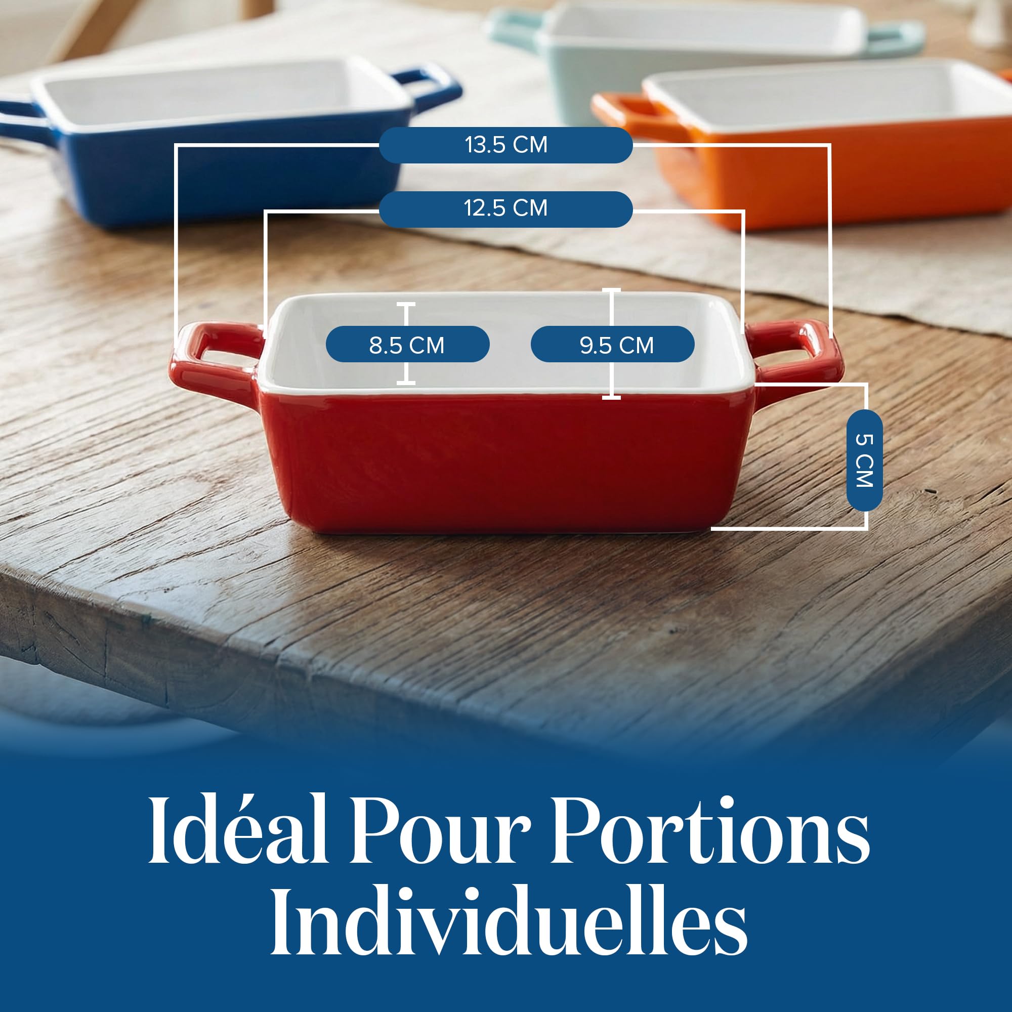 Joeji’s Kitchen Lot de 4 Plat à Gratin Individuel en Céramique – Petit Plat Four Durable pour Lasagnes, Hachis & Crumbles – Mini Cocotte Individuelle Rectangulaire (325 ml)