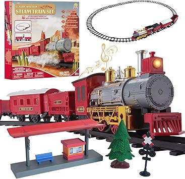 Goldlok Electric Train Set with Light & Sounds, 19 PCS Train Toys for Toddlers 3-5 & Kids 4-8, Locomotive, Passenger Car, 12 Tracks, Indoor Toy, Birthday for Boys and Girls
