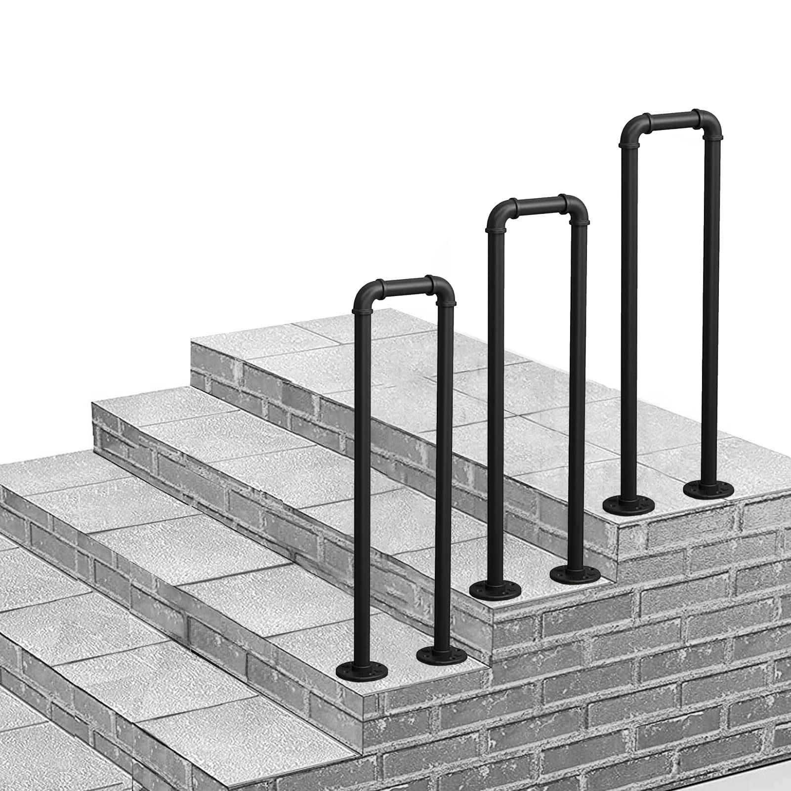 Rampe d'escalier en métal noir pour sécuriser l'accès au jardin et au porche