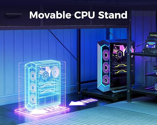 Miniatura 8 de AODK Escritorio en forma de L con 5 cajones de archivos, escritorio reversible en forma de L de 75 pulgadas con toma de corriente y tira LED,