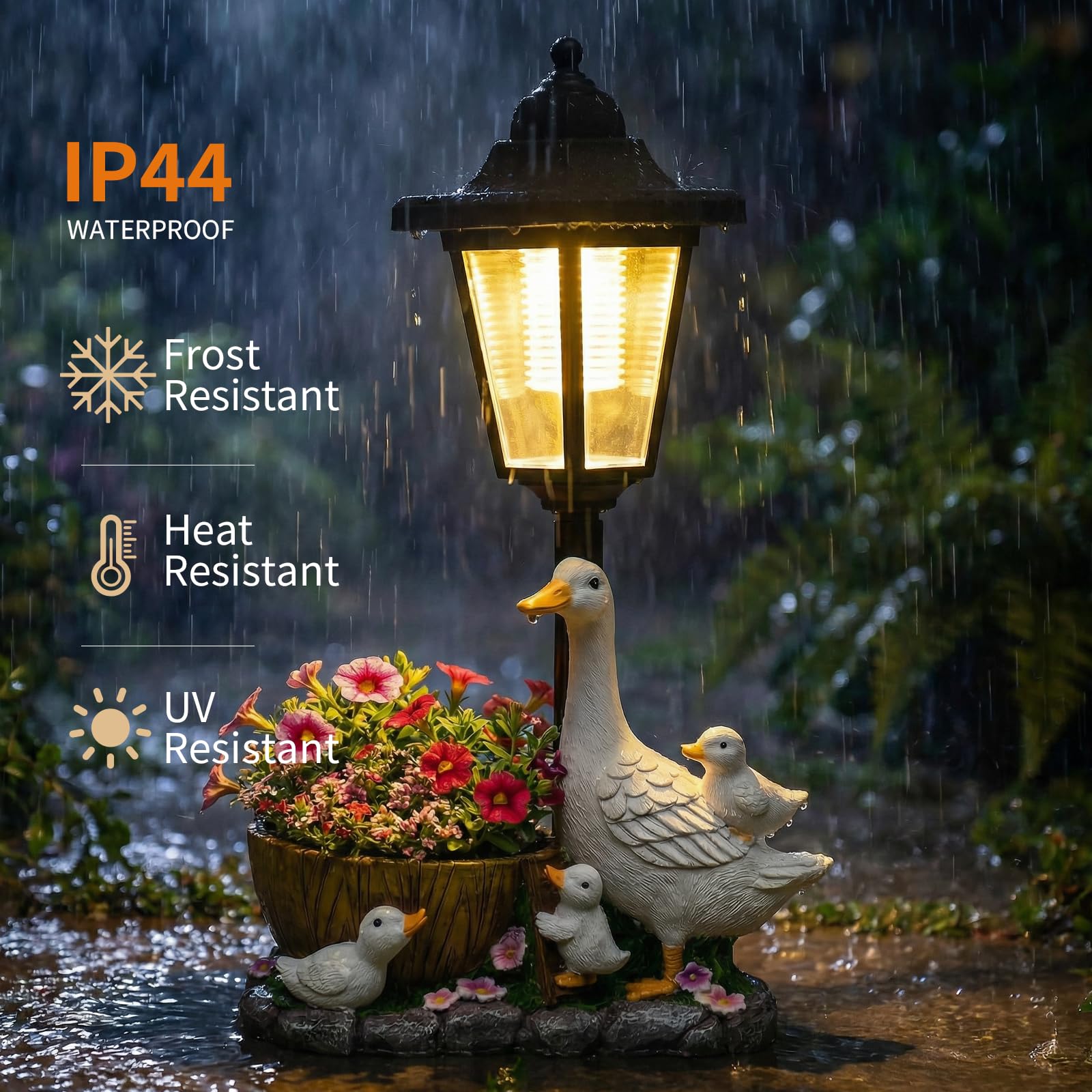Ente Gartenfiguren für Außen mit Solar Laterne: Wasserdichte Solarlampe Figur Gartendeko mit Blumentopf,für Draußen Balkon Terrasse,Geschenke für Frauen Männer Mama GeburtstagVatertagsgeschenk