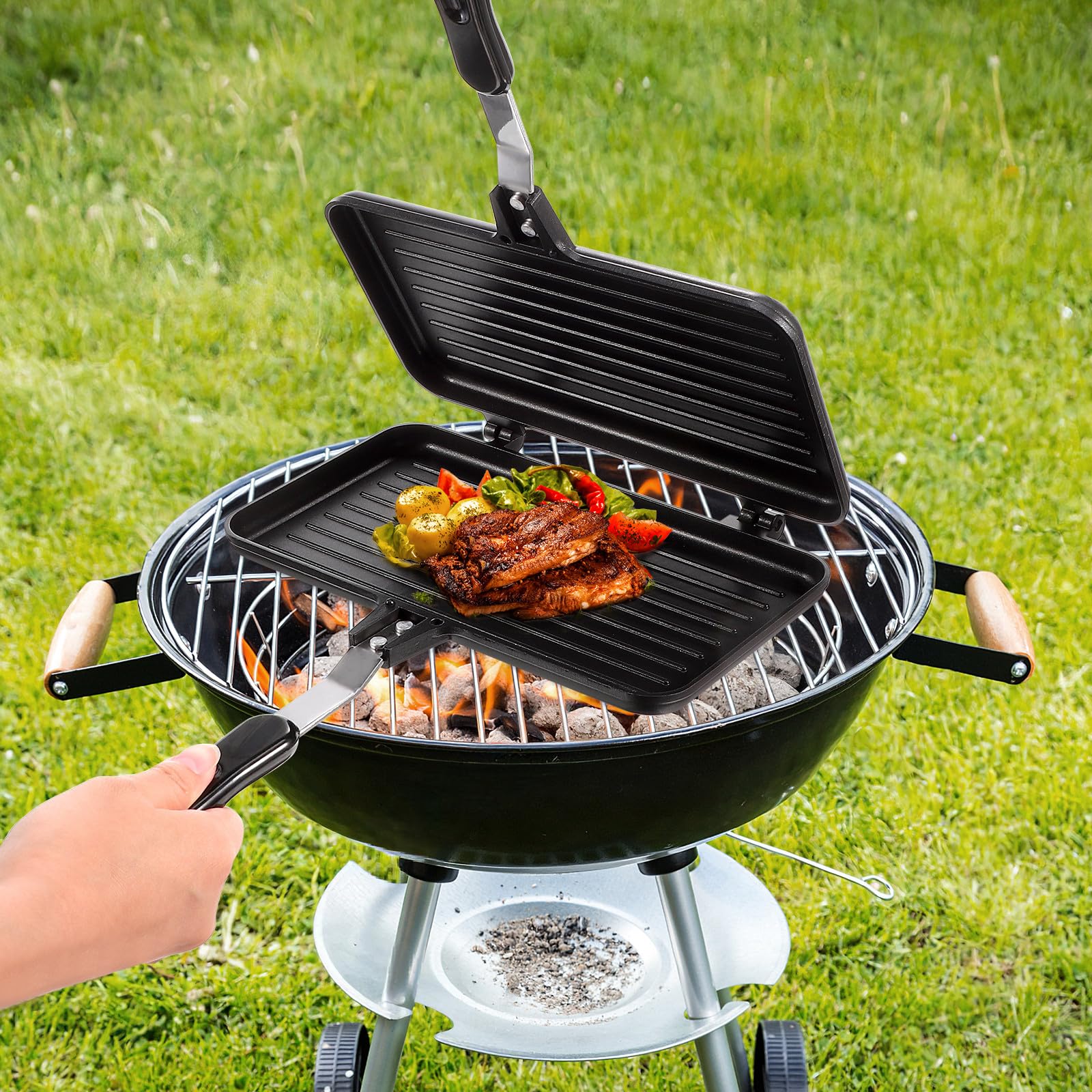 Uonlytech Poêle à Sandwich Ustensile Cuisine en Aluminium Antiadhésive Double Face Pratique et Plaque de Cuisson pour Sandwich Grillé pour Usage Domestique