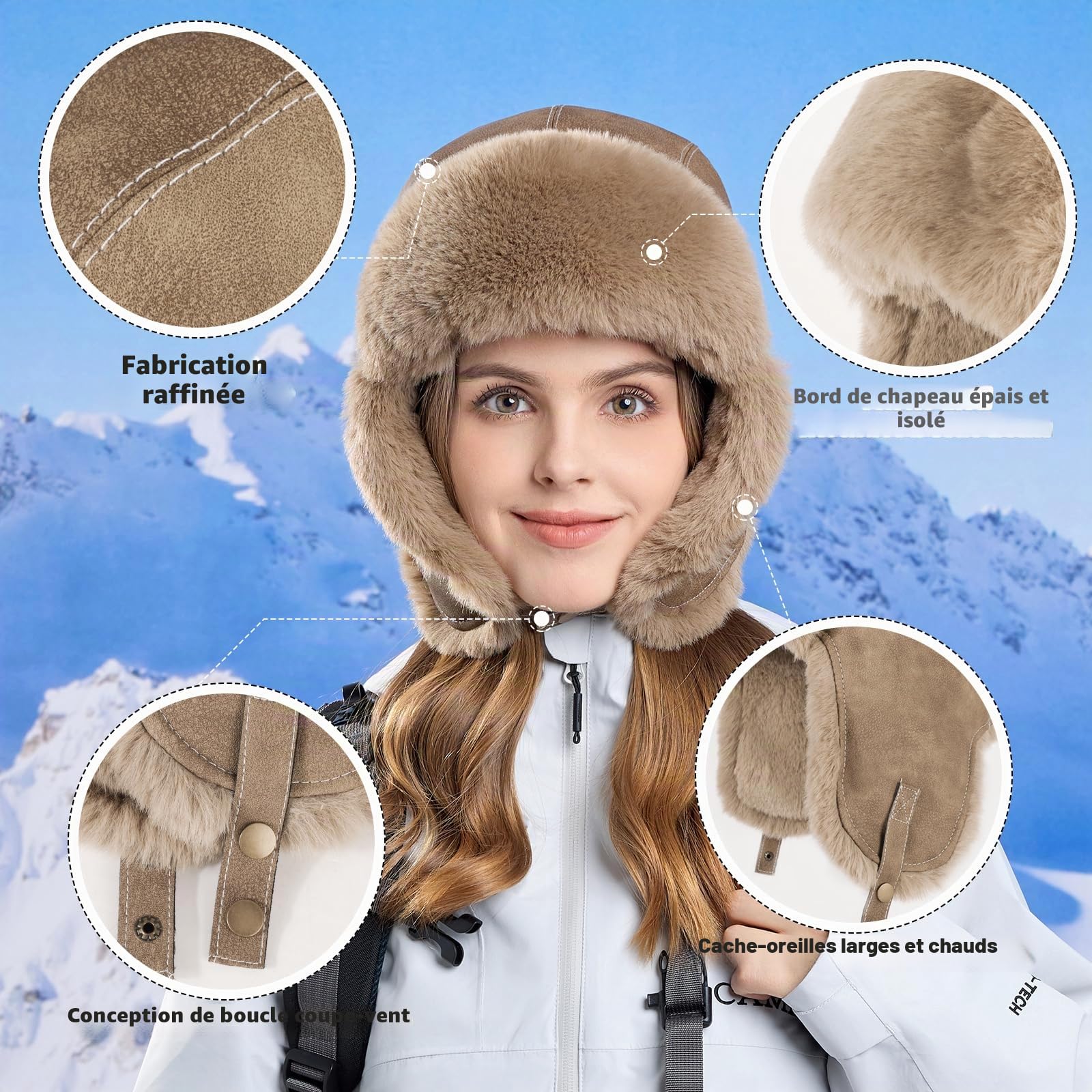 TAGVO Chapeau Trappeur d'hiver avec Protège-Oreilles, Chapka Épaisse pour Hommes et Femmes, Ushanka Russe, Bonnet Doublé en Polaire, Chaud et Coupe-Vent pour Temps Froid