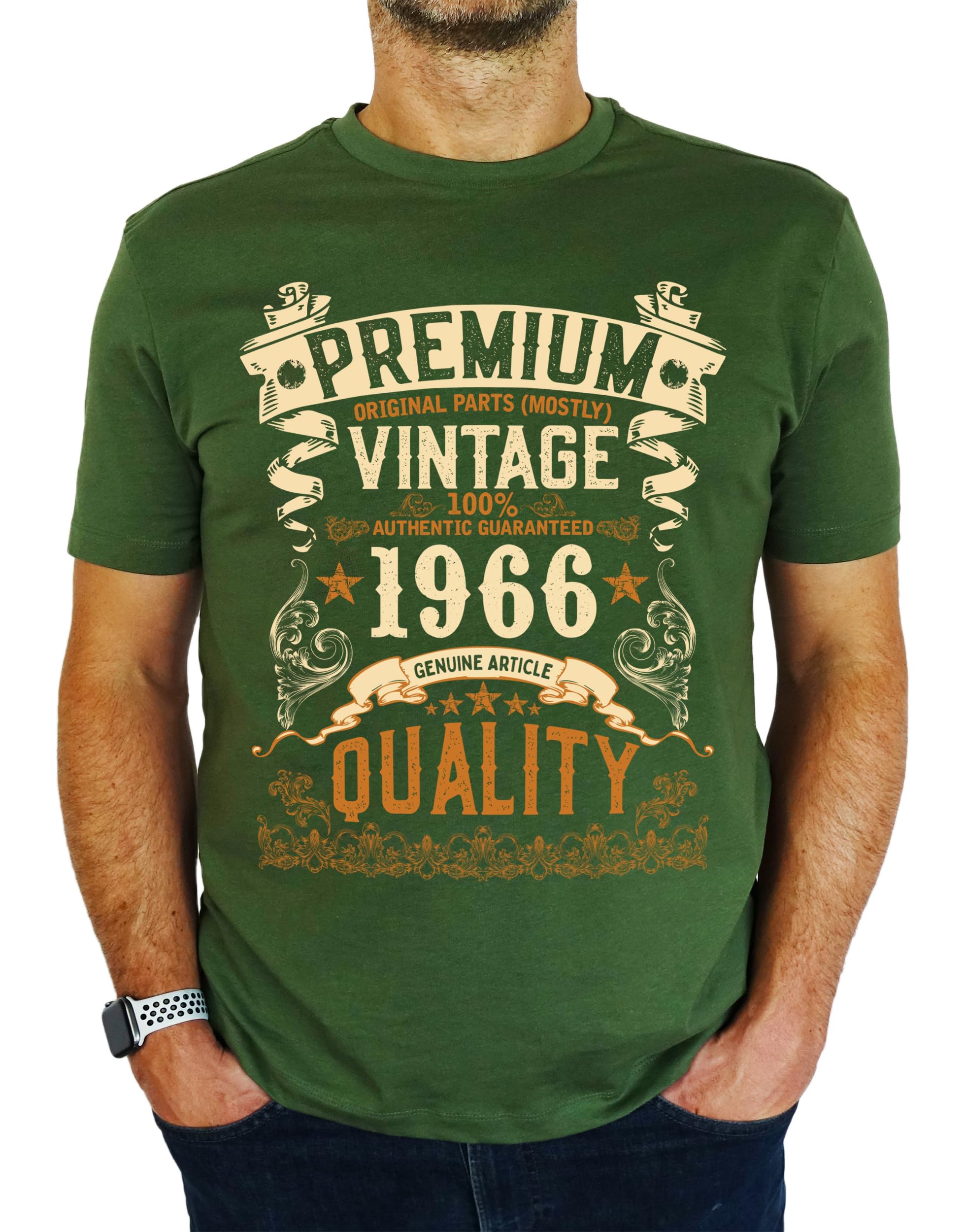 My Generation Gifts Men's Earthy Green 1966 Vintage - Premium Quality - 60Th Birthday Gift | Present T-Shirt L