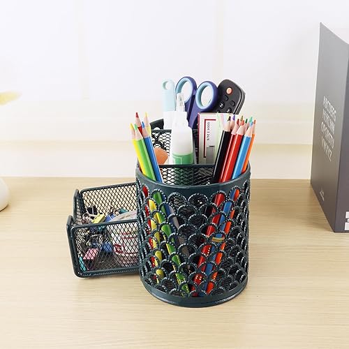 Miniatura 8 de Suministros para la oficina en casa Organizadores de papelería de escritorio con cajón, superficie nano revestida de color verde oscuro, estilo de