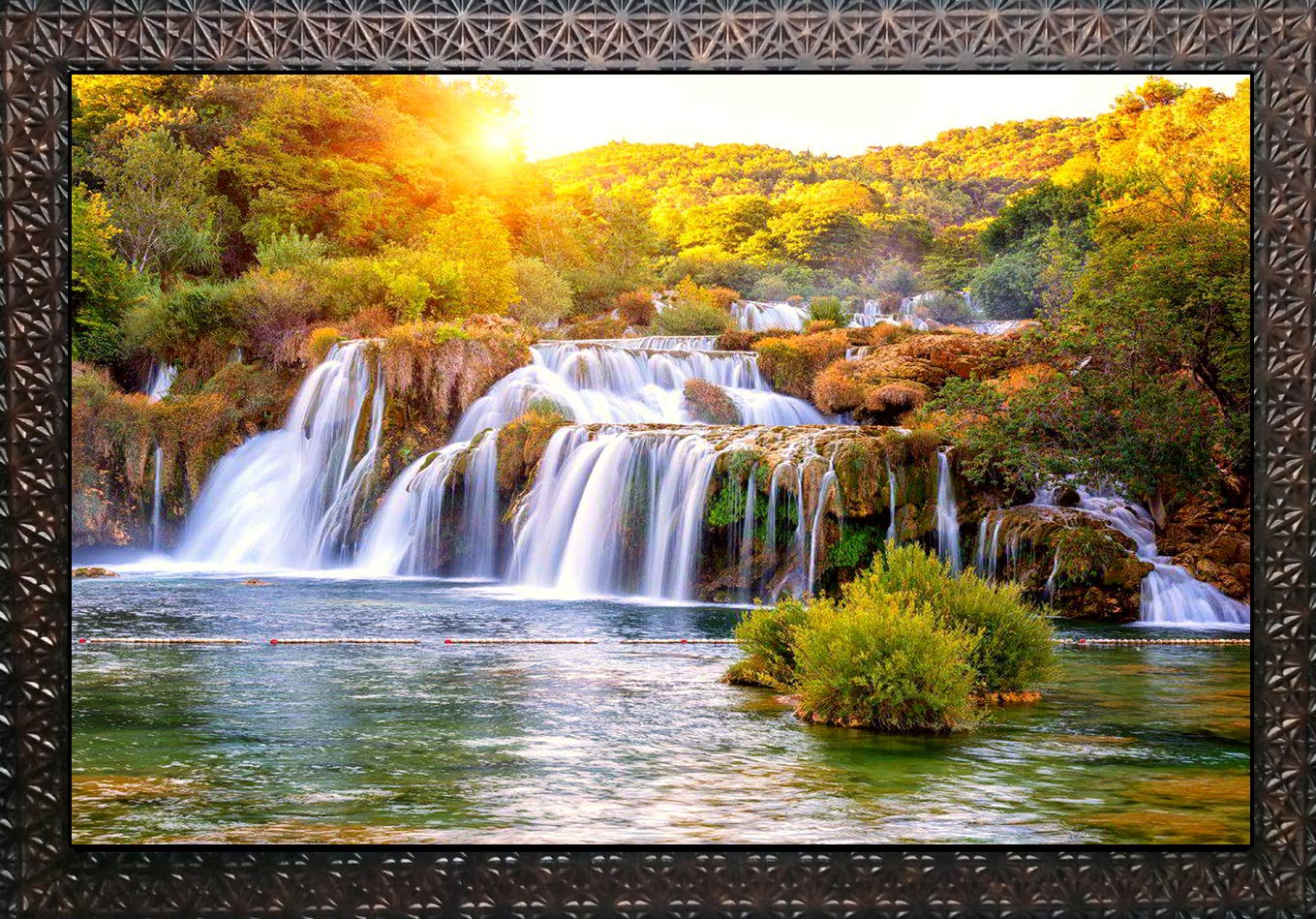 PARI ARTS Beautiful Vastu Sunrise Waterfall with Special Effects Sparkle Lamination and Synthetic Solid Wooden Frame Wall Painting (Multicolour, 56cm x 70cm, ph0013) (B089PYQS7G) Amazon Price History, Amazon Price Tracker