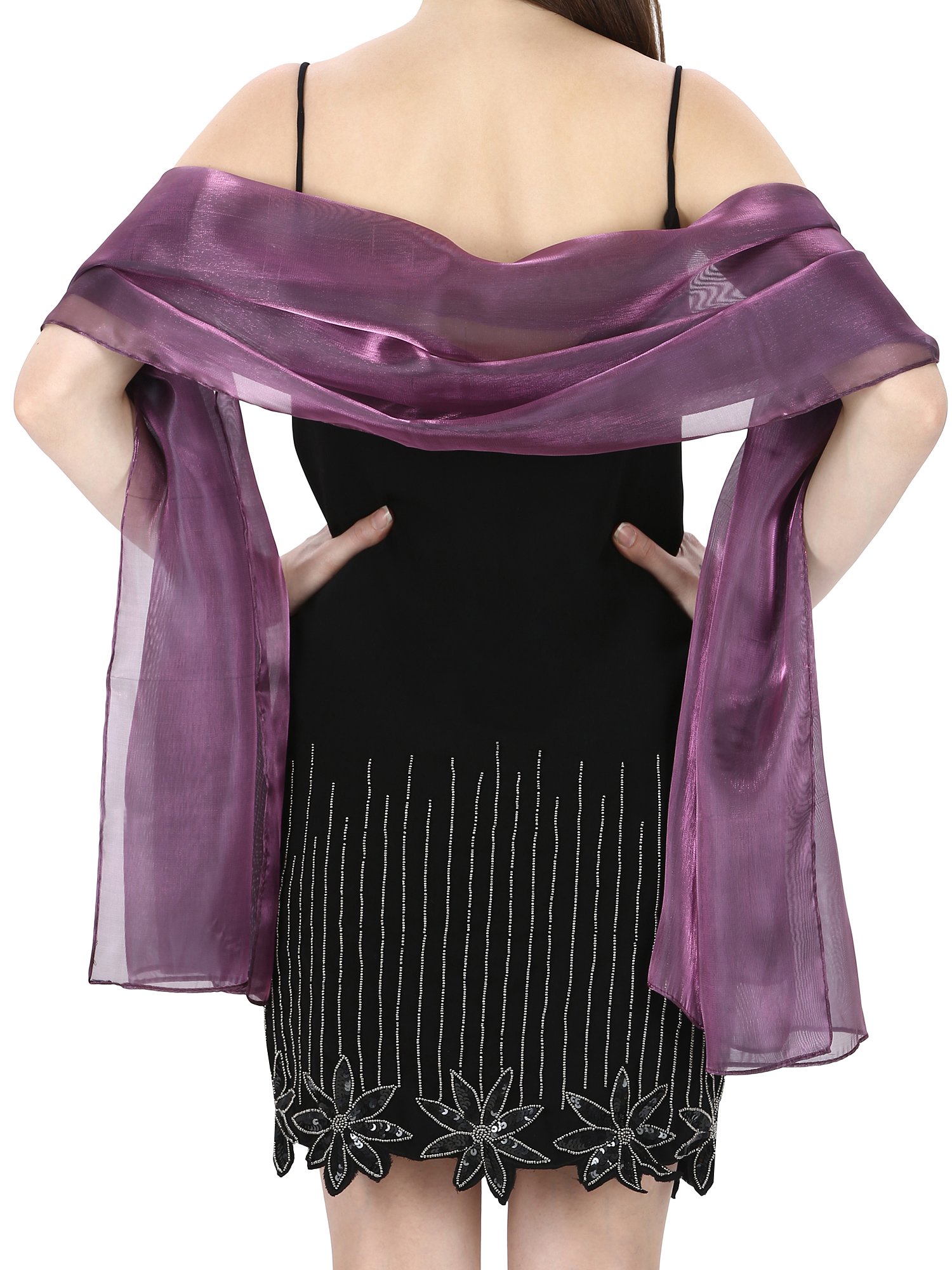 World of Shawls Silky Iridescent Wrap Stole Shawl For Weddings Bridal Bridesmaids Evening Wear Prom & Parties (Plum)