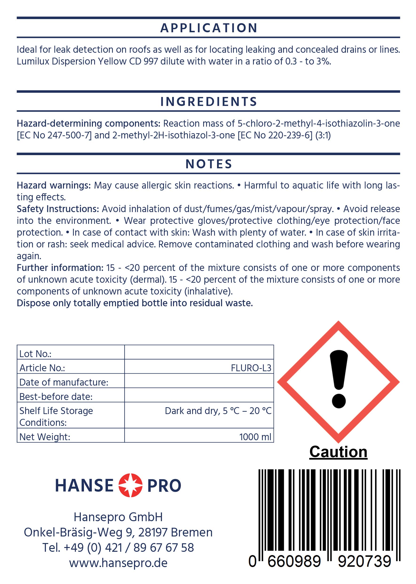Lumilux Dispersion Gelb CD 997, 1000 g I Markierungsfarbstoff I Fluoreszenz-Farbstoff I Färbemittel I Leckageortung I zur UV-Detektion von Leckstellen I Lecksuche I UV-Tracer