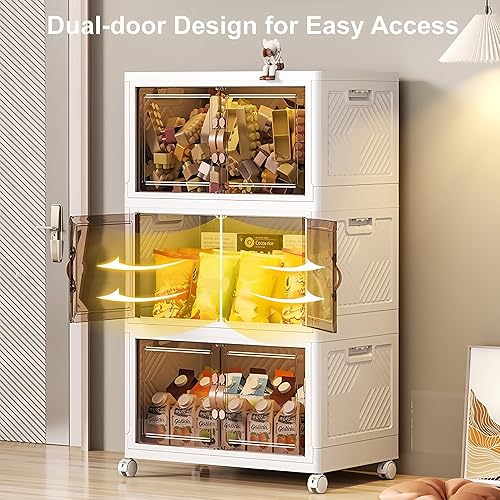 Miniatura 2 de Paquete de 4 cubos grandes de plástico plegables con ruedas, 21 galones, organizadores plegables apilables con tapas, ideales para niños mayores de