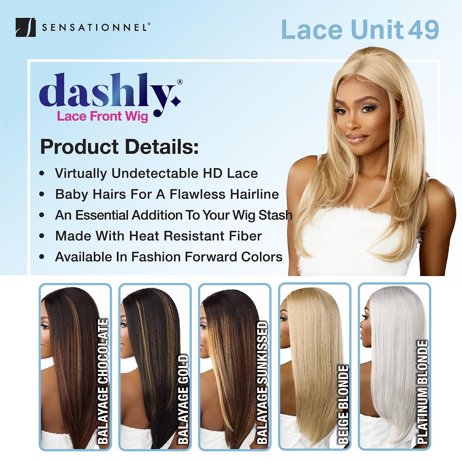 Sensationnel Dashly Lace Front Wig - Unit 49 Pre Teased Pouf Style Laceparting Ear to Ear Synthetic (1 JETBLACK)