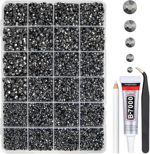 qiipii Metallic Gray Resin Rhinestones w B7000 Jewelry Glue for Bedazzling Crafting 2mm 3mm 4mm 5mm 6mm Flatback Stones Steel Grey Diamonds Gems Charms for Nails Face Eyes Makeup Tumblers Crafts Shoes