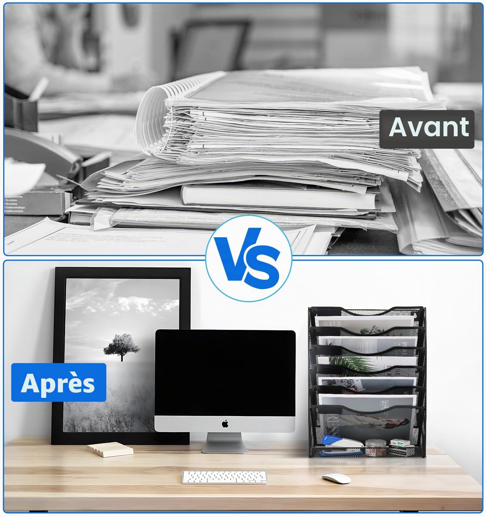 Porte Revue Mural Métal 7 Compartiments Organisateur Bureau Rangement Papier A4 Noir
