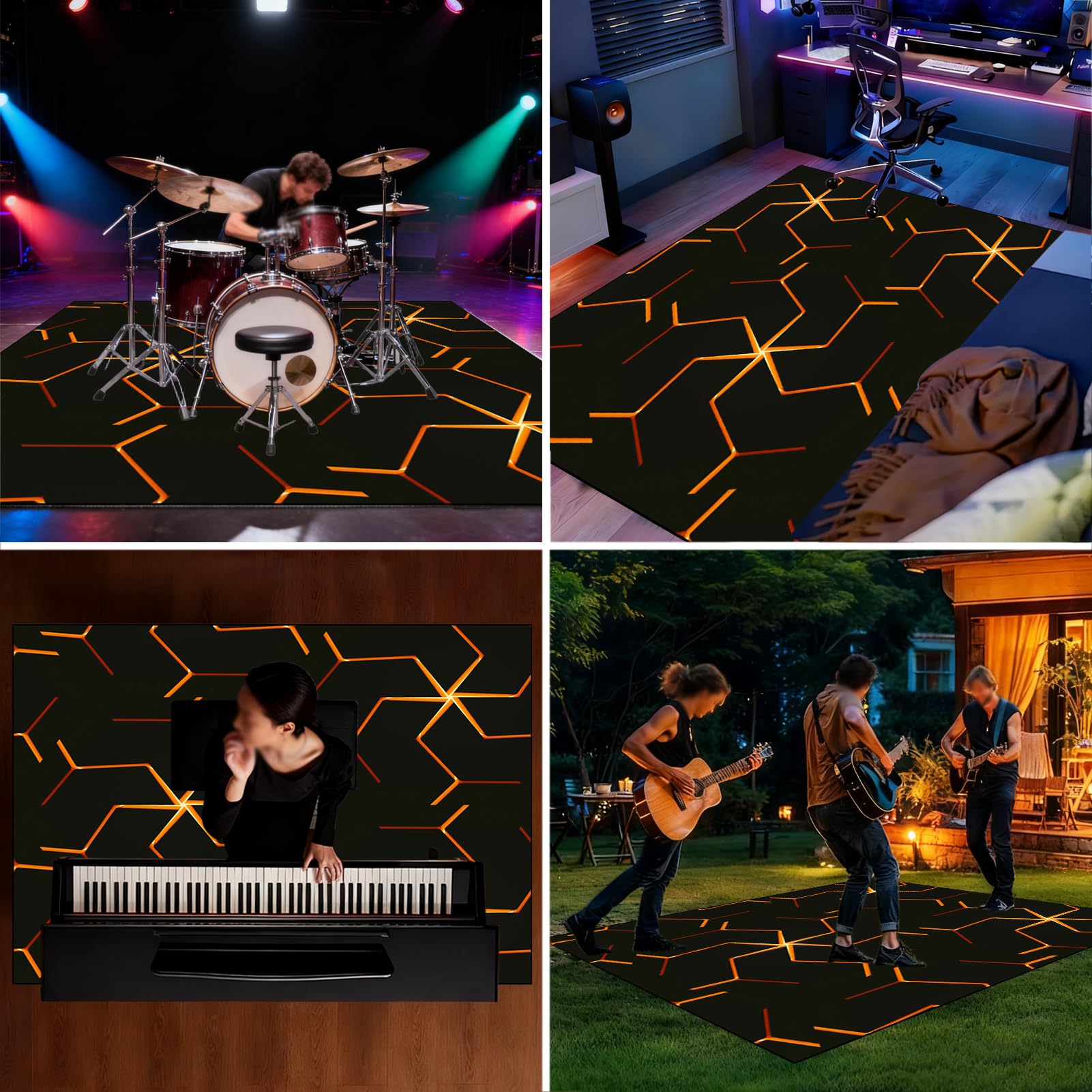 Elektroniczny dywan perkusyjny, do perkusji, jazzu, perkusji, zestaw do bębna basowego, werbla, instrumentów perkusyjnych, mata chroniąca przed hałasem, antypoślizgowy dywanik bębnowy, 140 x 100 cm