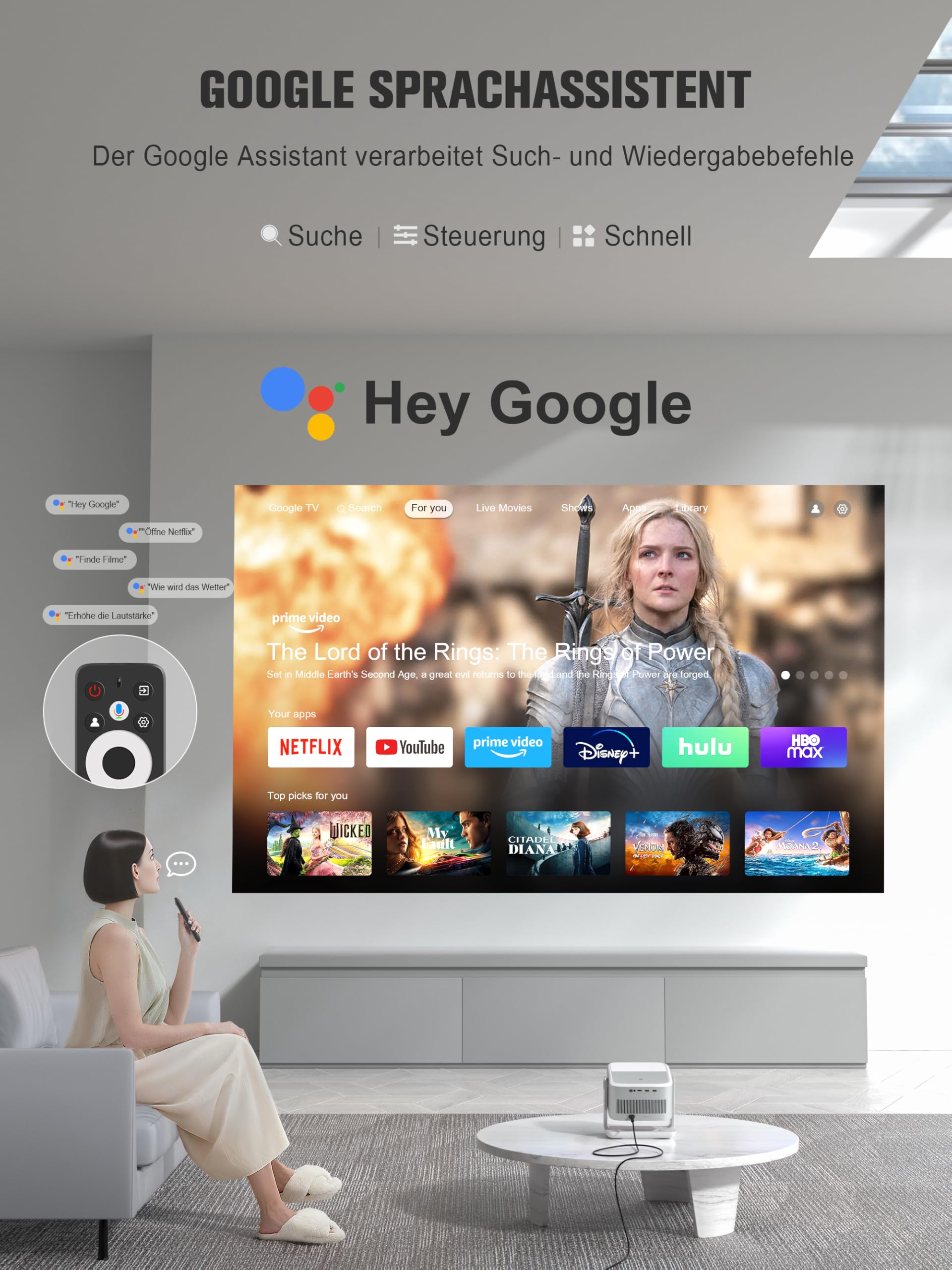 VOPLLS Beamer 4K Heimkino 1200ANSI Autofokus Trapezkorrektur WiFi6 Bluetooth Dolby Audio HDR10+ Projektor