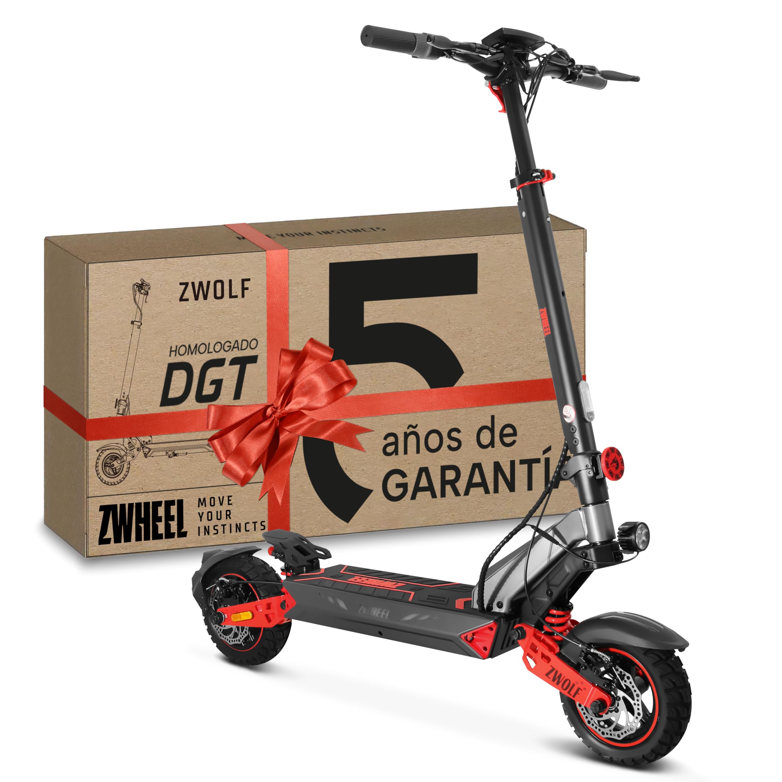 ZWHEEL Patinete Eléctrico Adultos Homologado DGT - 600W-2000W Max, 35-70km Autonomía, Regeneración al Frenar, Doble/Cuádruple Suspensión Hidráulica Mejorada, IP54, Ruedas 10" Tubeless - Pantalla y App