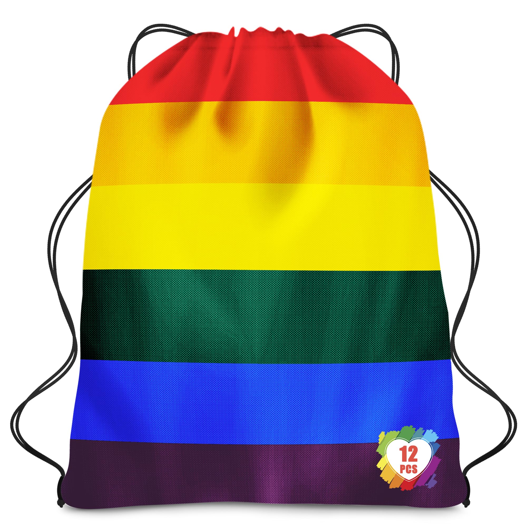 Photo 1 of 12 Pack Pride Stuff, Large Capacity Polyester Rainbow Bag, Six Stripes Drawstring Backpack Set, Waterproof Gym Sport Sling Bags for Lesbian Gay LGBTQ Pride Month Parade Yoga Swim Travel Beach