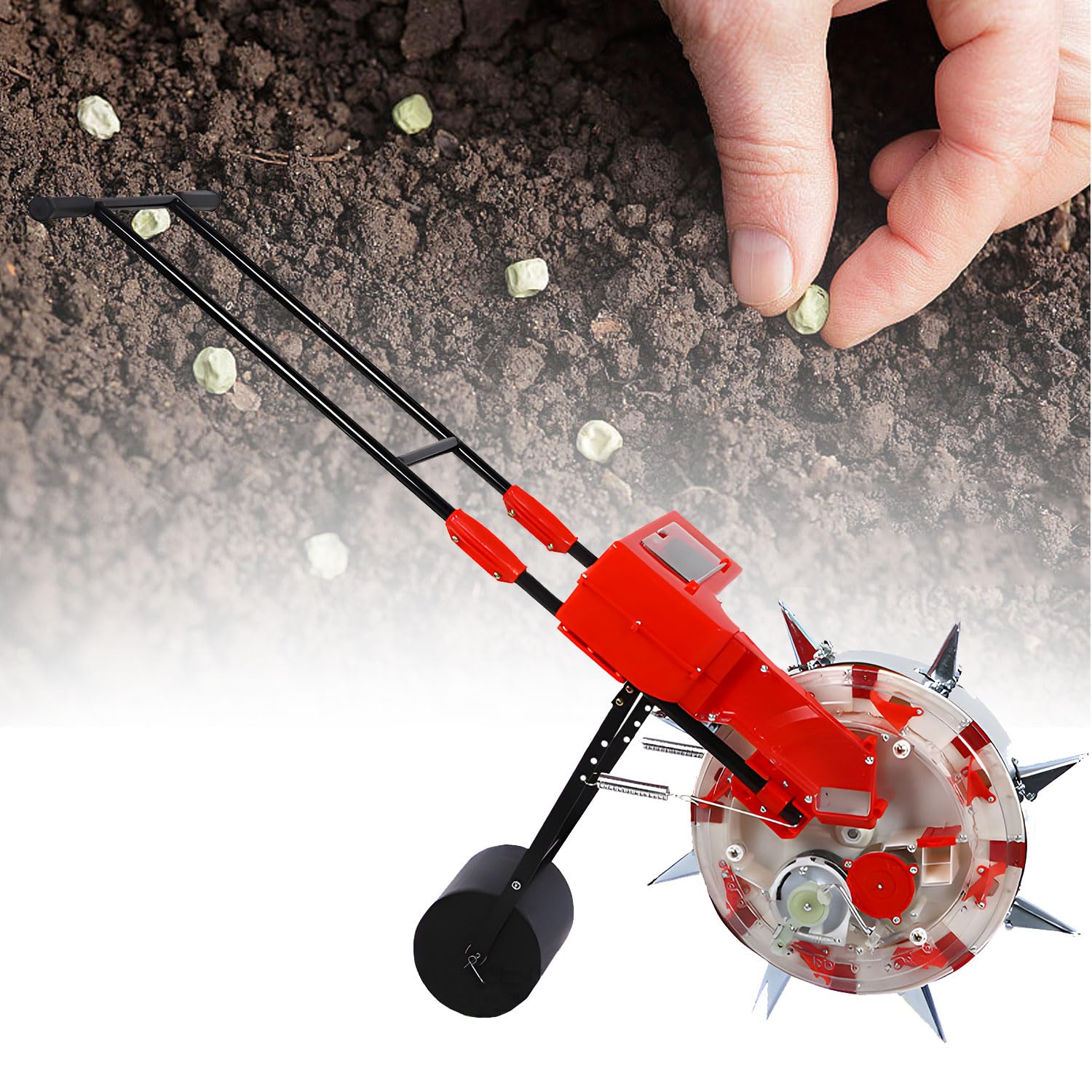 Seminatrice Manuale di precisione per Giardino, Rullo applicatore per Semina a Spinta Manuale, Rullo per seminatrice da Giardino, per Mais, soia, Arachidi, Cotone, soia,5 Mouths