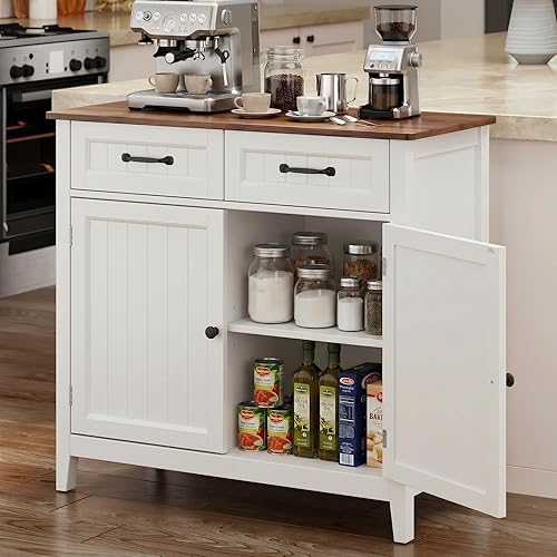 Bealife 32" Buffet Cabinet, Kitchen Island with Storage, Coffee Bar Cabinet with 2 Drawers and Adjustable Shelf, Kitchen Storage Cabinet for Dining Room, Living Room, Entryway (Retro)