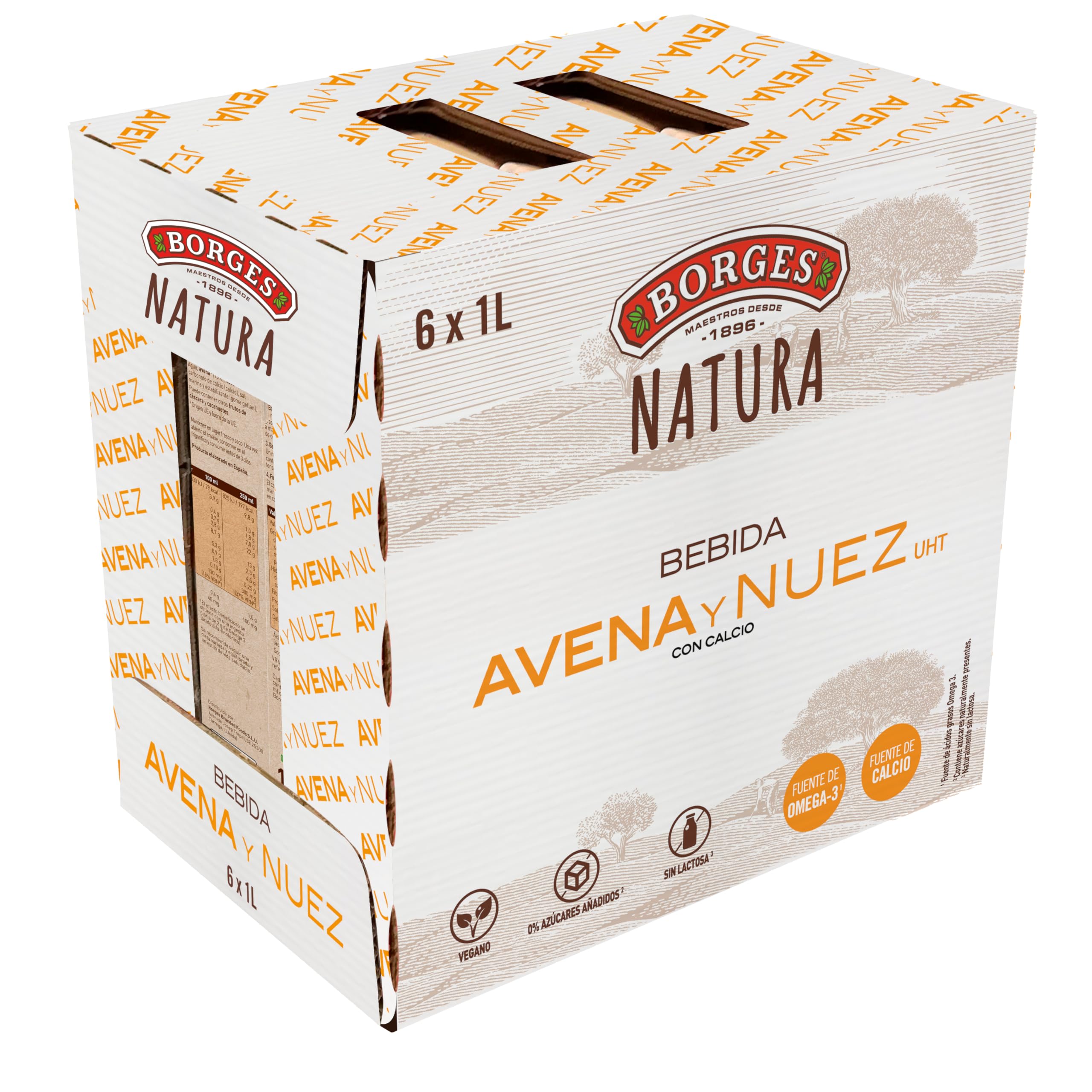 Nuez - Bebida Vegetal de Nuez - Fuente de Omega 3, Ayuda a Reducir el Colesterol - Sin Gluten, Vegana, Sin Azúcares Añadidos - Pack de 6X1 Litros