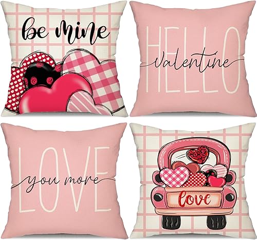 JXZYGMD Juego de 4 fundas de almohada para el día de San Valentín de 18 x 18 pulgadas, color rojo, decoración de San Valentín, para sofá