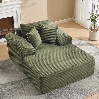 IDEALHOUSE Indoor Chaise Lounge, Corduroy Sleeper Sofa, Soft Flexible Lounger, Extra-Large Sofa Bed, Plush Corduroy Cloud Reading Chair for Living Room, No Assembly Required,Green