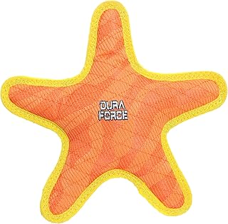 DURA FORCE - Durable Woven Fiber - Star Orange & Yellow - Squeakers - Multiple Layers. Made Durable, Strong & Tough. Interactive Play Dog Toy (Tug, Toss & Fetch). Machine Washable & Floats (Regular)