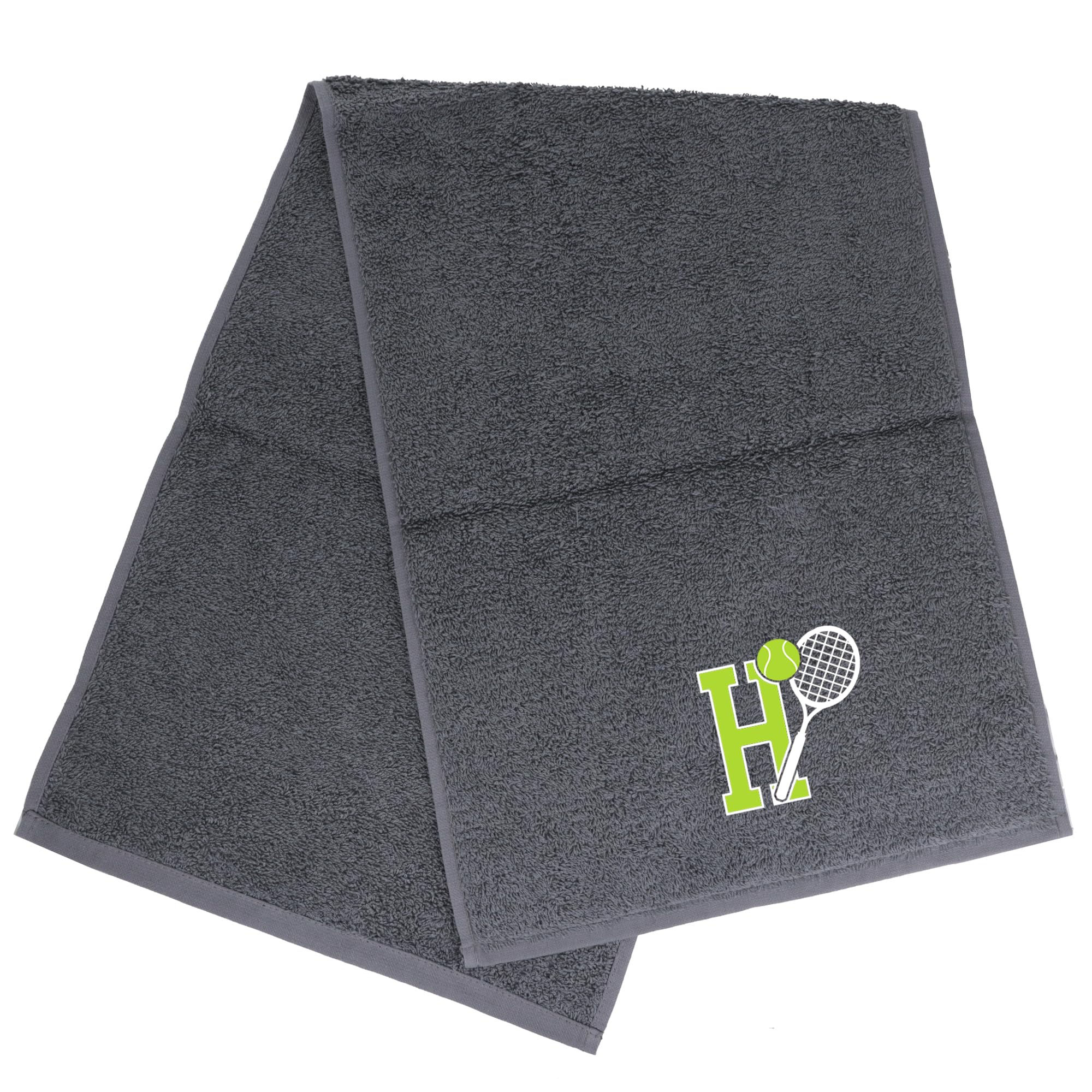 Always Looking Good Tennis Towel with Monogrammed Embroidery Initial Gift for Men & Women, Training Accessory Gift, Gym Towel Present for Tennis Players Birthday, Retirement, Christmas - Grey, H