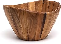 Lipper International Acacia Wave Serving Bowl - Large 12" Wavy Wooden Salad Bowl for Fruit & Centerpieces