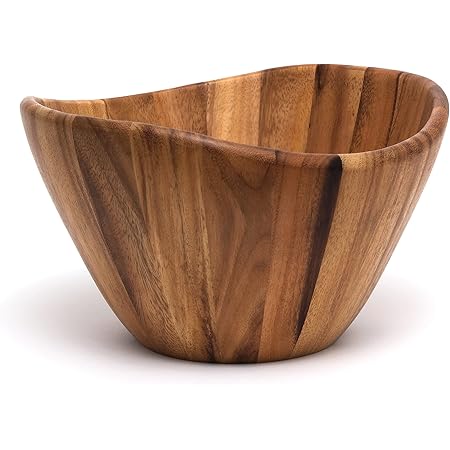 Lipper International Acacia Wave Serving Bowl for Fruits or Salads, Large, 12" Diameter x 7" Height, Single Bowl