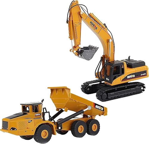 Miniatura 4 de Gemini&Genius Camión volquete de juguete de excavadora de alta resistencia para niños, juego de sitio de construcción, vehículos de construcción de