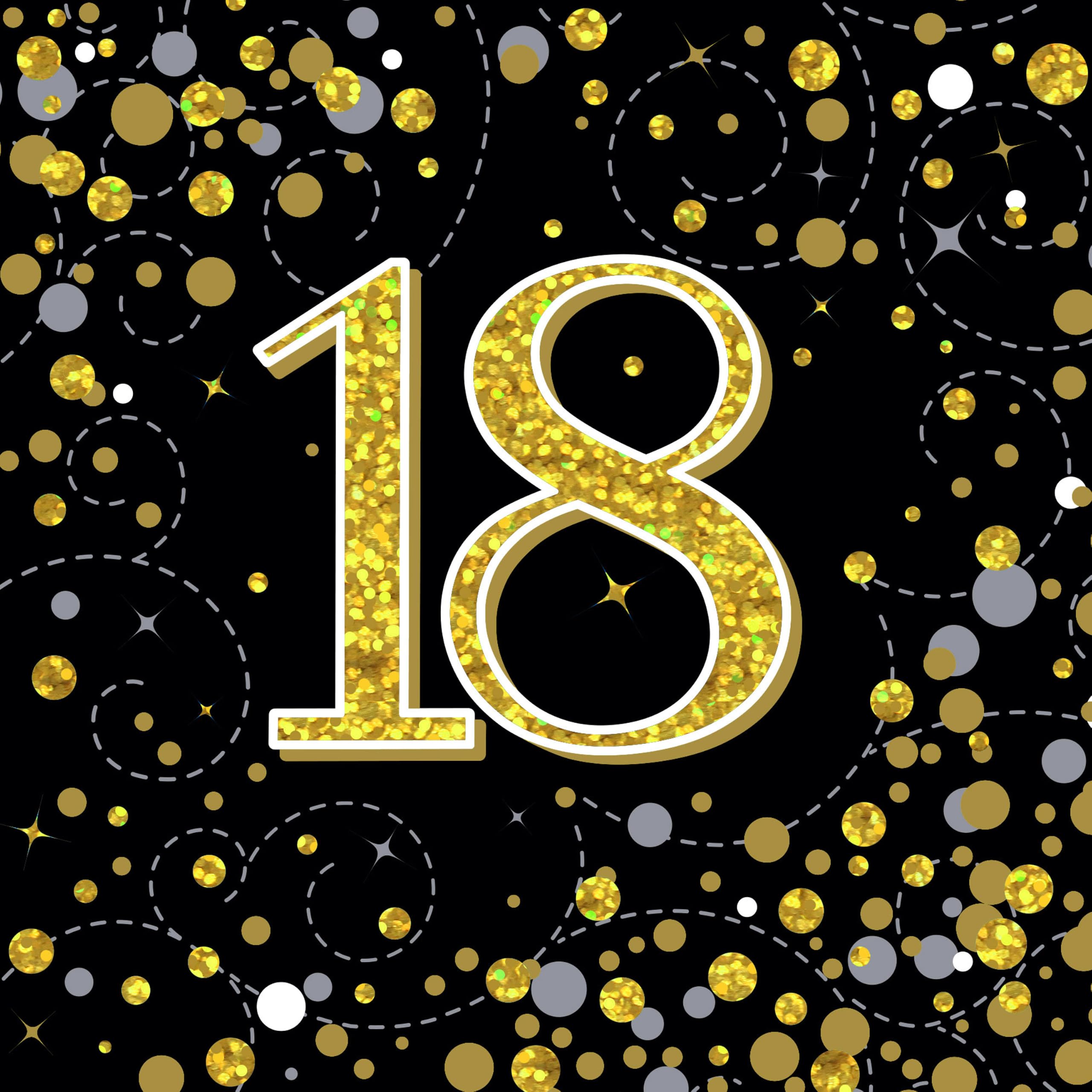 Age 18 Napkins Happy 18th Birthday Hologrphic Black and Gold Napkins Foil Shiny Recyclable Party Tableware