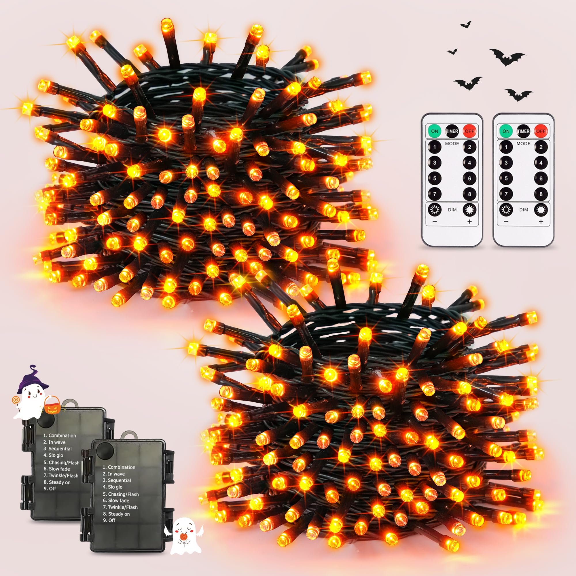 Orange Halloween Lights Battery Operated Each 33 Ft 