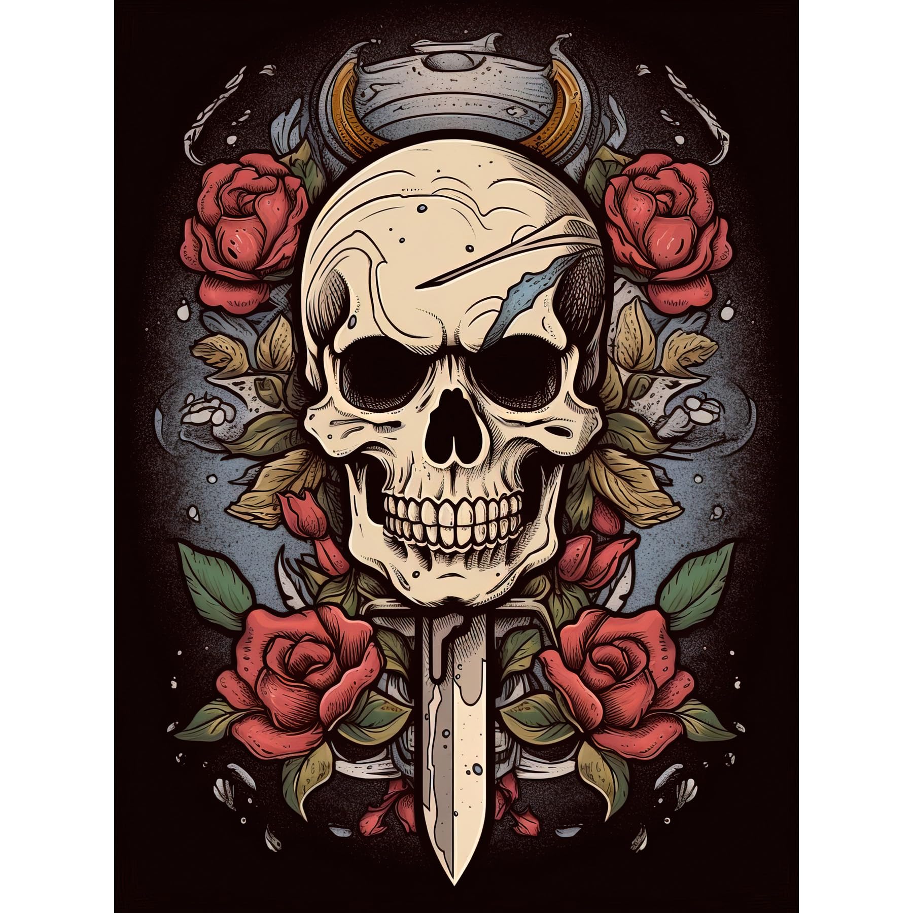 Artery8 Skull Dagger and Roses Tattoo Ink Body Art Rockabilly Americana 50s Extra Large XL Wall Art Poster Print