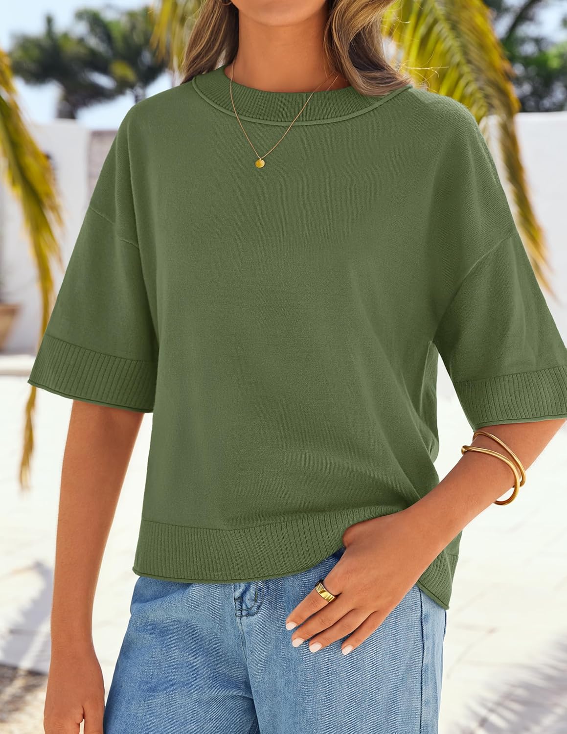 ZESICA Women's Casual Short Sleeve Sweaters 2026 Summer Oversized Crewneck Soft Knit Cropped Tops Trendy Outfits - Image 4