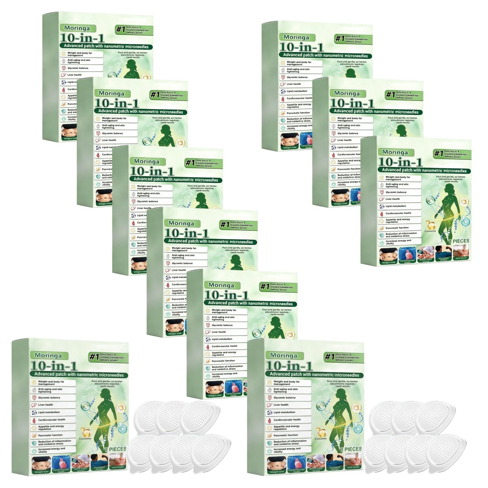 Moringa x Berberine Plaster 10 w 1, nano Microneedle odchudzająca, naturalna plaster odchudzający, płaski brzuch, łatwa w aplikacji, niewidoczna, dla mężczyzn i kobiet