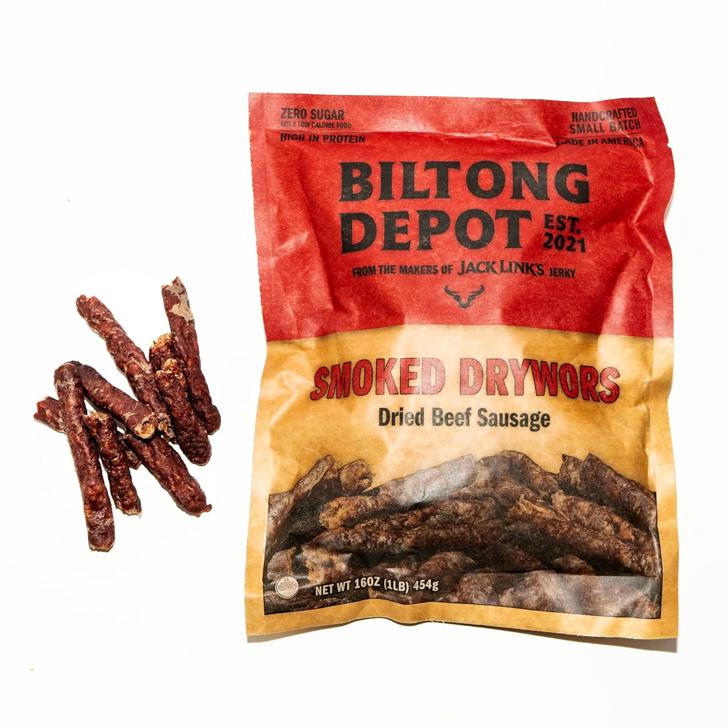 Biltong Depot Smoked Drywors - 1 lb (16oz) | South African Air-Dried Beef Snack Sticks | High Protein | Keto and Paleo Friendly | Zero Sugar | Gluten Free | No Artificial Preservatives | No MSG