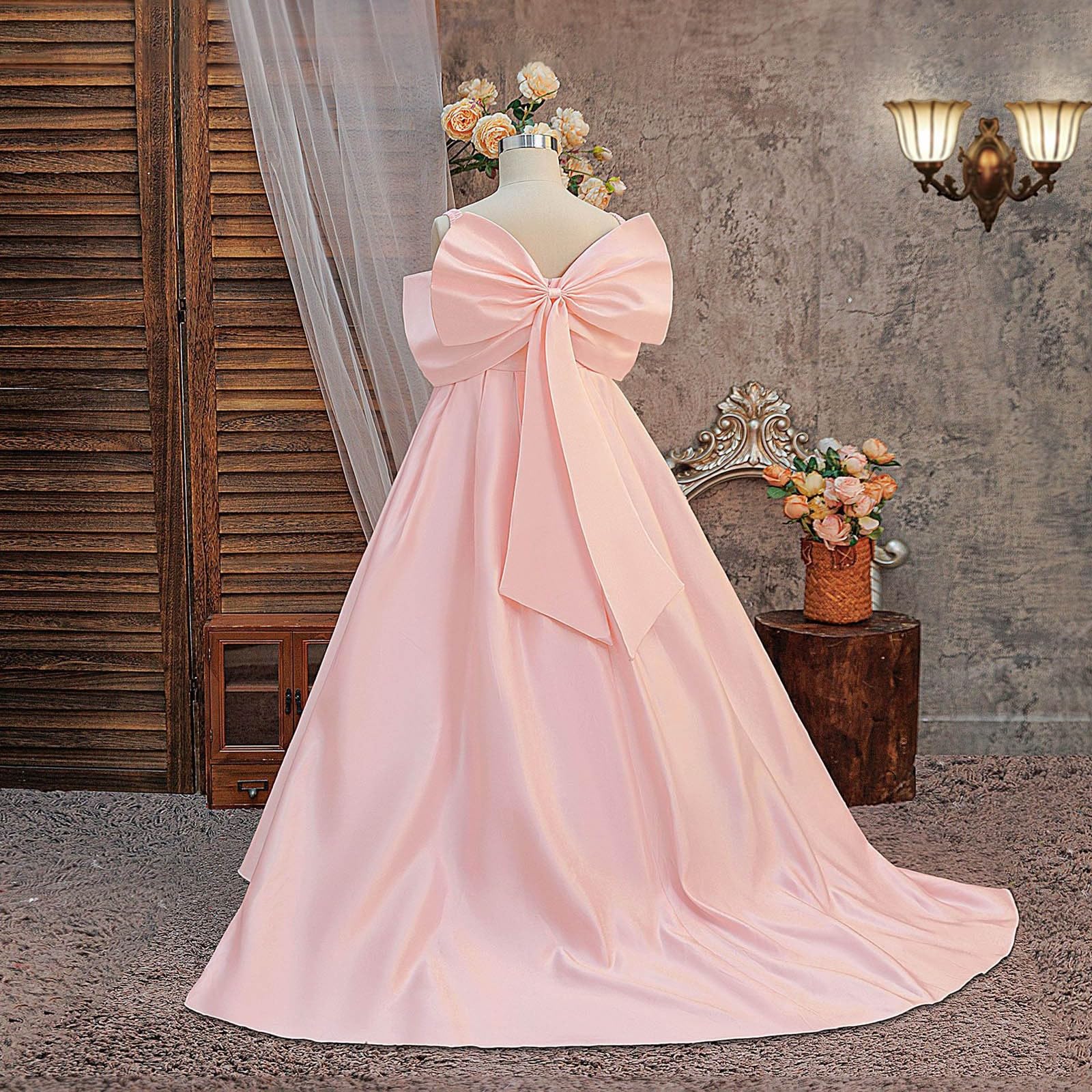 Elegante abito da festa da bambina con parte superiore in raso, gonna per occasioni speciali, senza maniche, con fiocco, stile matrimonio, abito estivo per adolescenti