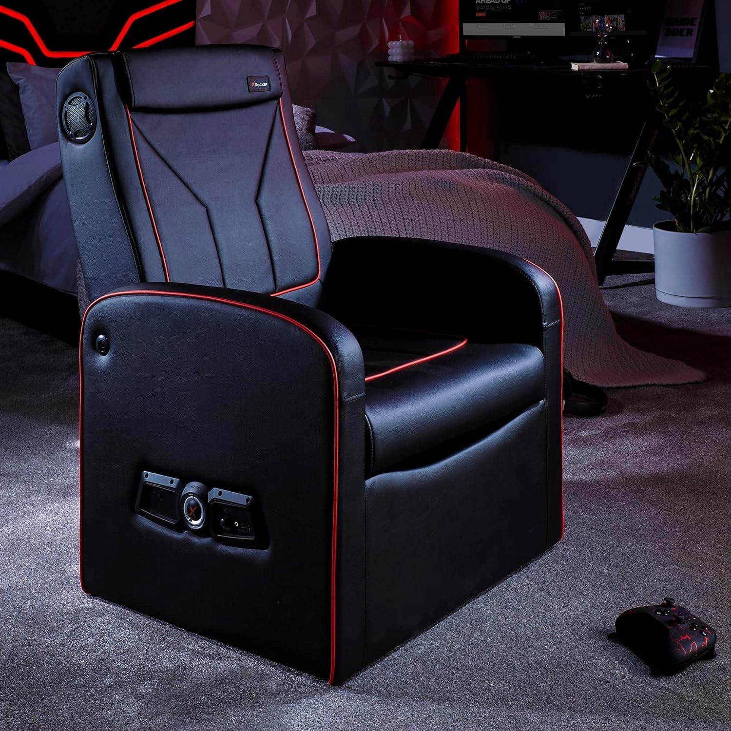 X-Rocker Luxe Ottoman fotel pojedyncze wyściełane siedzisko z głośnikami audio 2.1, sofa ze sztucznej skóry, fotel wypoczynkowy dla dzieci i juniorów, konsola do gier z miejscem do przechowywania PS,