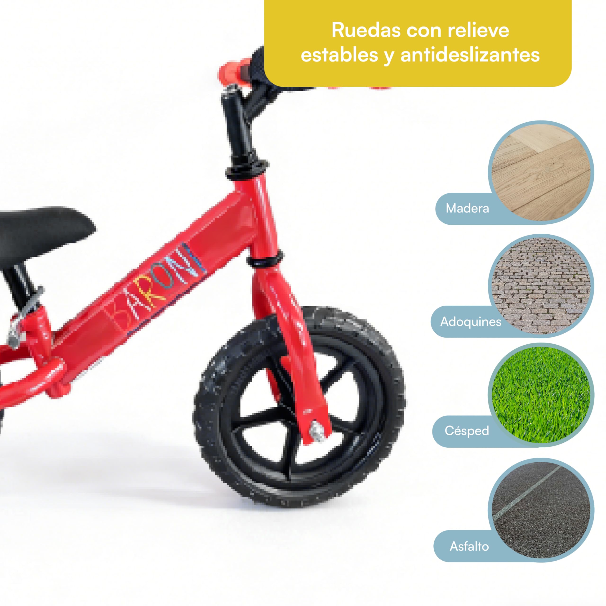Baroni Toys Bicicleta sin pedales para niños a partir de 3 años, bicicleta equilibrada con manillar y sillín ajustables, ruedas perforadas antideslizantes, capacidad de carga 45 kg, ideal para